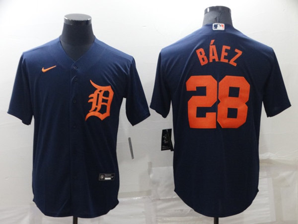 Men's Detroit Tigers #28 Javier Báez Navy Cool Base Stitched Jersey